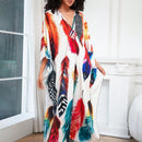Vestido de punto hecho a mano con aberturas laterales y estampado, vestido de playa de cobertura para mujer