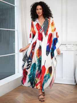 Vestido de punto hecho a mano con aberturas laterales y estampado, vestido de playa de cobertura para mujer