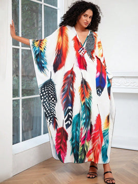 Vestido de punto hecho a mano con aberturas laterales y estampado, vestido de playa de cobertura para mujer