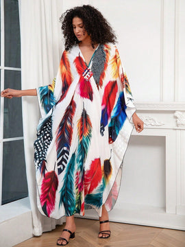 Vestido de punto hecho a mano con aberturas laterales y estampado, vestido de playa de cobertura para mujer