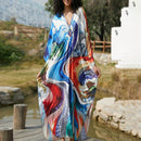 Vestido de punto hecho a mano con aberturas laterales y estampado, vestido de playa de cobertura para mujer