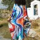 Vestido de punto hecho a mano con aberturas laterales y estampado, vestido de playa de cobertura para mujer