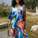 Vestido de punto hecho a mano con aberturas laterales y estampado, vestido de playa de cobertura para mujer