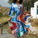 Vestido de punto hecho a mano con aberturas laterales y estampado, vestido de playa de cobertura para mujer