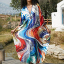 Vestido de punto hecho a mano con aberturas laterales y estampado, vestido de playa de cobertura para mujer