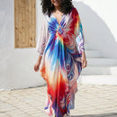 Vestido de punto hecho a mano con aberturas laterales y estampado, vestido de playa de cobertura para mujer