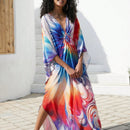 Vestido de punto hecho a mano con aberturas laterales y estampado, vestido de playa de cobertura para mujer