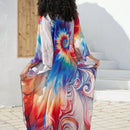 Vestido de punto hecho a mano con aberturas laterales y estampado, vestido de playa de cobertura para mujer