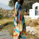 Vestido de punto hecho a mano con aberturas laterales y estampado, vestido de playa de cobertura para mujer