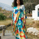 Vestido de punto hecho a mano con aberturas laterales y estampado, vestido de playa de cobertura para mujer