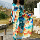 Vestido de punto hecho a mano con aberturas laterales y estampado, vestido de playa de cobertura para mujer