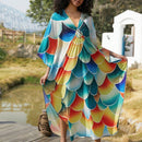 Vestido de punto hecho a mano con aberturas laterales y estampado, vestido de playa de cobertura para mujer