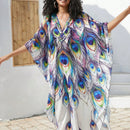 Vestido de punto hecho a mano con aberturas laterales y estampado, vestido de playa de cobertura para mujer