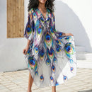 Vestido de punto hecho a mano con aberturas laterales y estampado, vestido de playa de cobertura para mujer