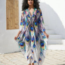 Vestido de punto hecho a mano con aberturas laterales y estampado, vestido de playa de cobertura para mujer
