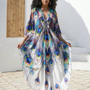 Vestido de punto hecho a mano con aberturas laterales y estampado, vestido de playa de cobertura para mujer