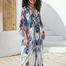 Vestido de punto hecho a mano con aberturas laterales y estampado, vestido de playa de cobertura para mujer