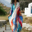Vestido de punto hecho a mano con aberturas laterales y estampado, vestido de playa de cobertura para mujer