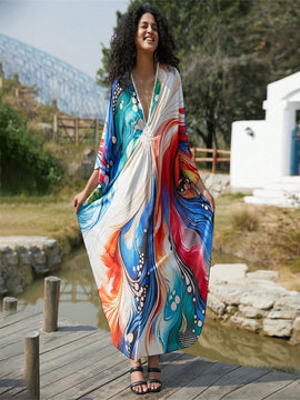 Vestido de punto hecho a mano con aberturas laterales y estampado, vestido de playa de cobertura para mujer