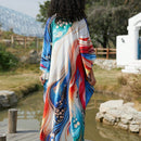 Vestido de punto hecho a mano con aberturas laterales y estampado, vestido de playa de cobertura para mujer