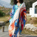 Vestido de punto hecho a mano con aberturas laterales y estampado, vestido de playa de cobertura para mujer
