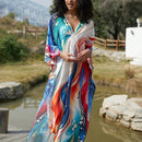 Vestido de punto hecho a mano con aberturas laterales y estampado, vestido de playa de cobertura para mujer