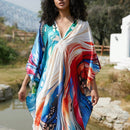 Vestido de punto hecho a mano con aberturas laterales y estampado, vestido de playa de cobertura para mujer