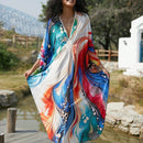 Vestido de punto hecho a mano con aberturas laterales y estampado, vestido de playa de cobertura para mujer
