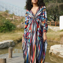 Vestido de punto hecho a mano con aberturas laterales y estampado, vestido de playa de cobertura para mujer