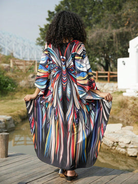 Vestido de punto hecho a mano con aberturas laterales y estampado, vestido de playa de cobertura para mujer
