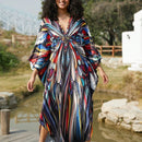 Vestido de punto hecho a mano con aberturas laterales y estampado, vestido de playa de cobertura para mujer