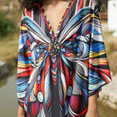 Vestido de punto hecho a mano con aberturas laterales y estampado, vestido de playa de cobertura para mujer