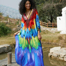 Vestido de punto hecho a mano con aberturas laterales y estampado, vestido de playa de cobertura para mujer