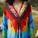 Vestido de punto hecho a mano con aberturas laterales y estampado, vestido de playa de cobertura para mujer
