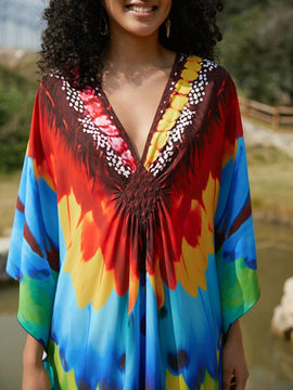 Vestido de punto hecho a mano con aberturas laterales y estampado, vestido de playa de cobertura para mujer