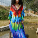 Vestido de punto hecho a mano con aberturas laterales y estampado, vestido de playa de cobertura para mujer