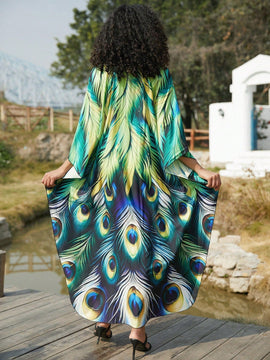 Vestido de punto hecho a mano con aberturas laterales y estampado, vestido de playa de cobertura para mujer