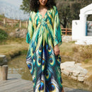 Vestido de punto hecho a mano con aberturas laterales y estampado, vestido de playa de cobertura para mujer