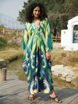 Vestido de punto hecho a mano con aberturas laterales y estampado, vestido de playa de cobertura para mujer