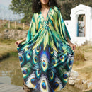 Vestido de punto hecho a mano con aberturas laterales y estampado, vestido de playa de cobertura para mujer