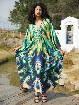 Vestido de punto hecho a mano con aberturas laterales y estampado, vestido de playa de cobertura para mujer