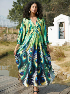 Vestido de punto hecho a mano con aberturas laterales y estampado, vestido de playa de cobertura para mujer