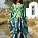 Vestido de punto hecho a mano con aberturas laterales y estampado, vestido de playa de cobertura para mujer