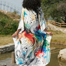 Vestido de punto hecho a mano con aberturas laterales y estampado, vestido de playa de cobertura para mujer