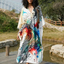 Vestido de punto hecho a mano con aberturas laterales y estampado, vestido de playa de cobertura para mujer