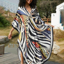 Vestido de punto hecho a mano con aberturas laterales y estampado, vestido de playa de cobertura para mujer