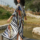 Vestido de punto hecho a mano con aberturas laterales y estampado, vestido de playa de cobertura para mujer