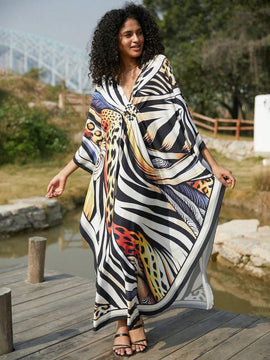 Vestido de punto hecho a mano con aberturas laterales y estampado, vestido de playa de cobertura para mujer