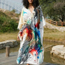 Vestido de punto hecho a mano con aberturas laterales y estampado, vestido de playa de cobertura para mujer