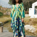 Vestido de punto hecho a mano con aberturas laterales y estampado, vestido de playa de cobertura para mujer